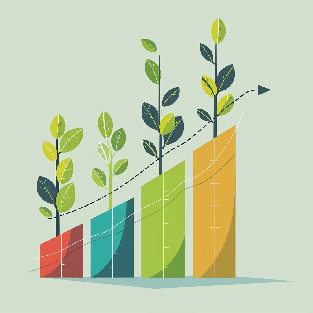 business chart transforming into a plant as it grows
