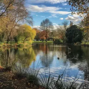 Ai generated Scenic view of a lake in a park with likeness to Victoria Park, East London