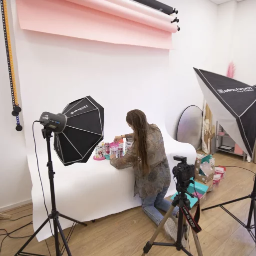 Product photographer in her studio at Mainyard Studios East London