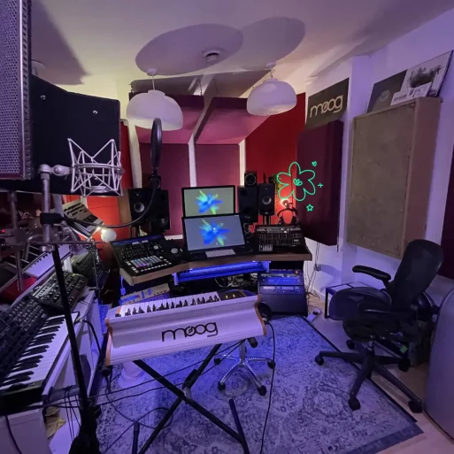 Fully equipped professional recording studio at Mainyard Studios with high-quality soundproofing and recording gear in East London.